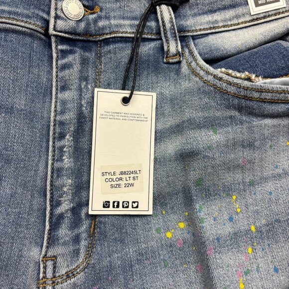 Judy Blue Boyfriend Fit Jeans Rainbow Paint Splash Destroyed Light Wash Size 22W - Picture 5 of 14